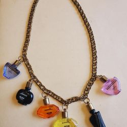 Awesome Vtg Perfume Bottle Charm Necklace 