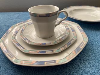 Vintage Christopher Stuart Southwest Porcelain Dish Set. Service for 12. Read Description Below.