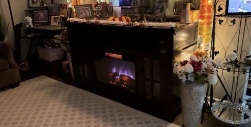 58" Fireplace TV Stand W/ 1400W Electric Fireplace for TVs up - 58'' x 16'' x 32'' - Black