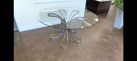 Modern 60" Round Glass Dining Table – Sculptural Chrome Base