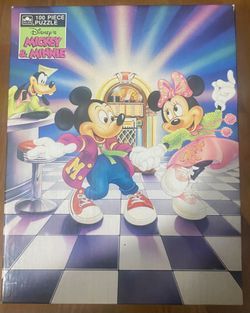 Vintage 1986 Disney, Mickey and Minnie 50s Diner Dancing, Jukebox, 100 Pc Puzzle
