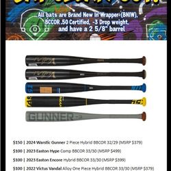 Multiple Brand New BBCOR Bats For Sale - See prices