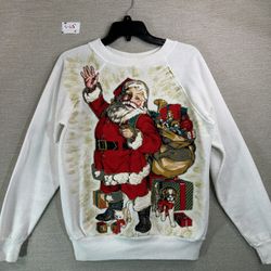 Vintage Ugly Christmas Sweater 80s sweatshirt Santa puff paint size Medium