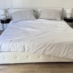 Must sell King size White faux Leather Bed With Storage 