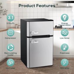 Mini Fridge with Freezer,3.2 Cu. Compact Mini Refrigerator with Double 2 Door,Adjustable Temperature