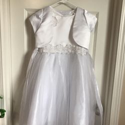Communion Or Flower Girl Dress With Cap Sleeve Satin Bolero Size 7/8 NO VEIL