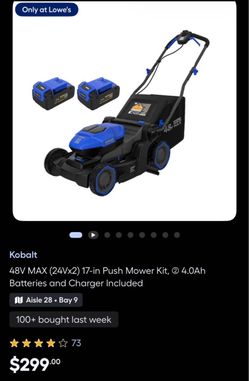 Kobalt 48V MAX (24Vx2) 17-in Push Mower Kit, (2) 4.0Ah Batteries and Charger Included