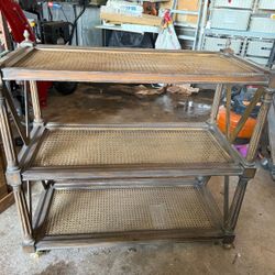 Vintage 3-Tier Cane Shelf / Bar Cart / Console Table (Mid-Century Style)