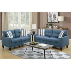 Blue Sofa And Love Seat Set 