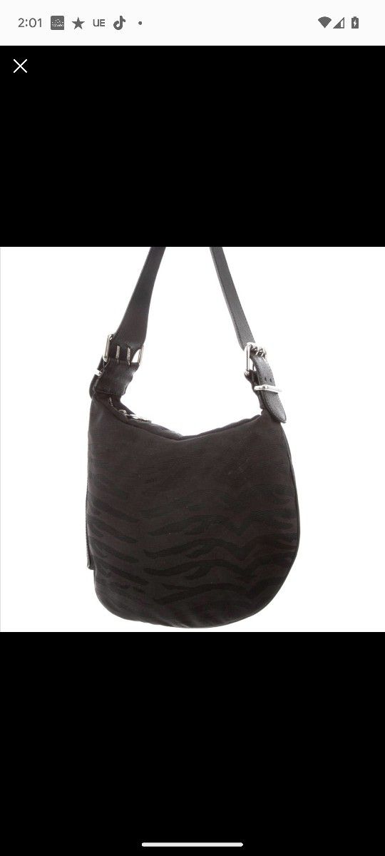 Fendi Black Jacquard Zebra Strip Oyster Bag 