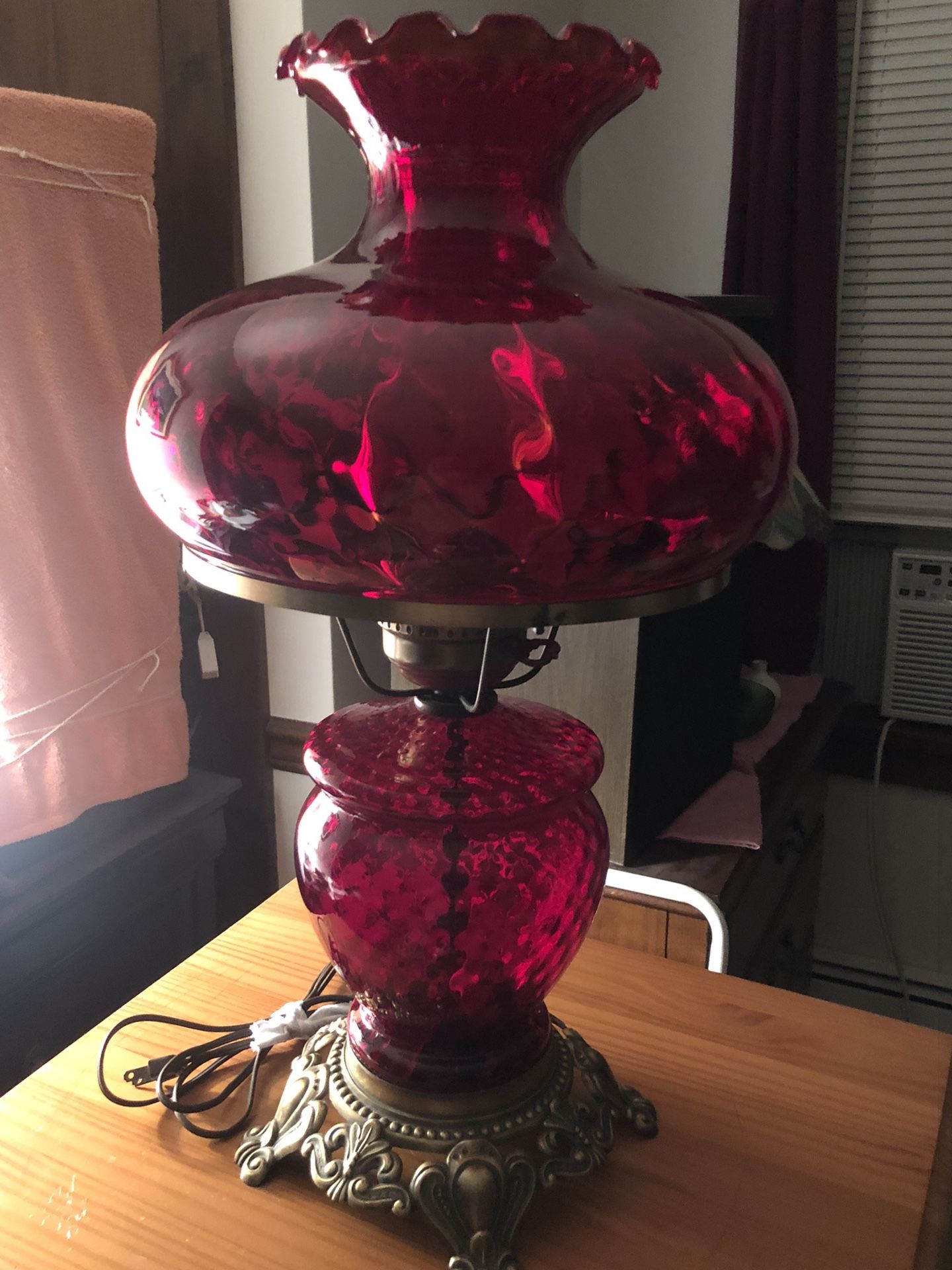 Vintage Ruby Red Hurricane Lamp