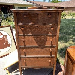 Tiger Oak Antique 5 Drawer Dresser Circa 1930