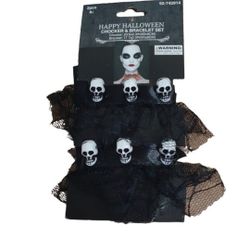 Choker Necklace & Bracelet Set Skull /Catrina Día De Muertos  Adult Halloween Costume (New)