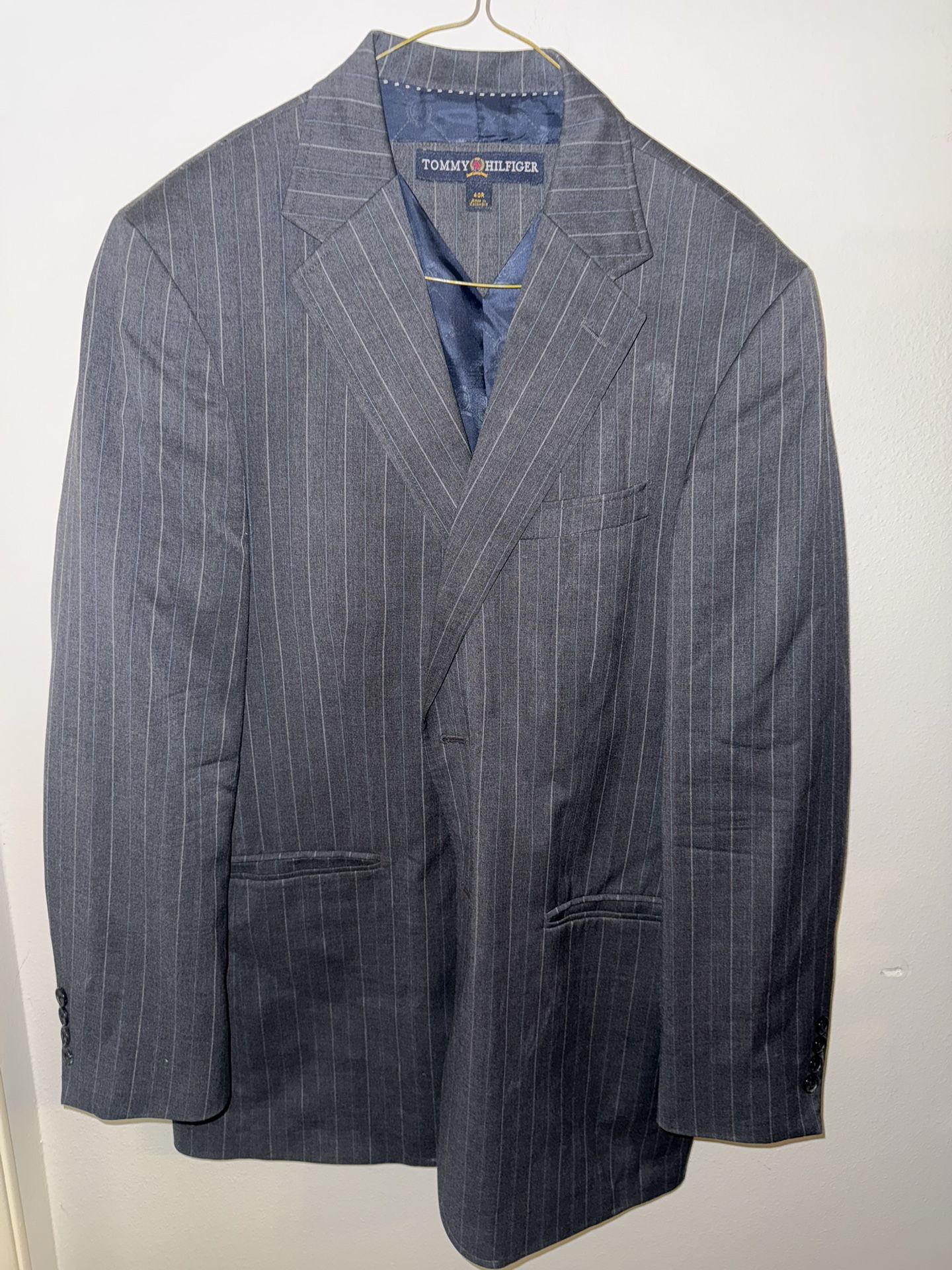 Tommy Hilfiger 40R Gray Blue Inside Wool Mens Blazer Sport Coat Jacket