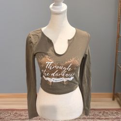 Shein Brown Long Sleeve Crop Too 