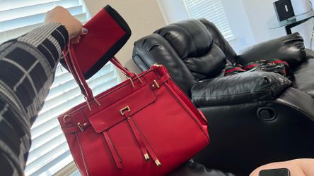 Red Tote Bag With Gold Hardware And Matching Pouch – Spacious And Stylish – $40 Firm