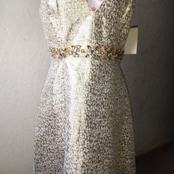 BOSTON PROPER Metallic Gold Stone Dress