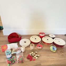 Christmas ribbons, Bella, glitter, foam pebbles, stickers, glitter crown and more