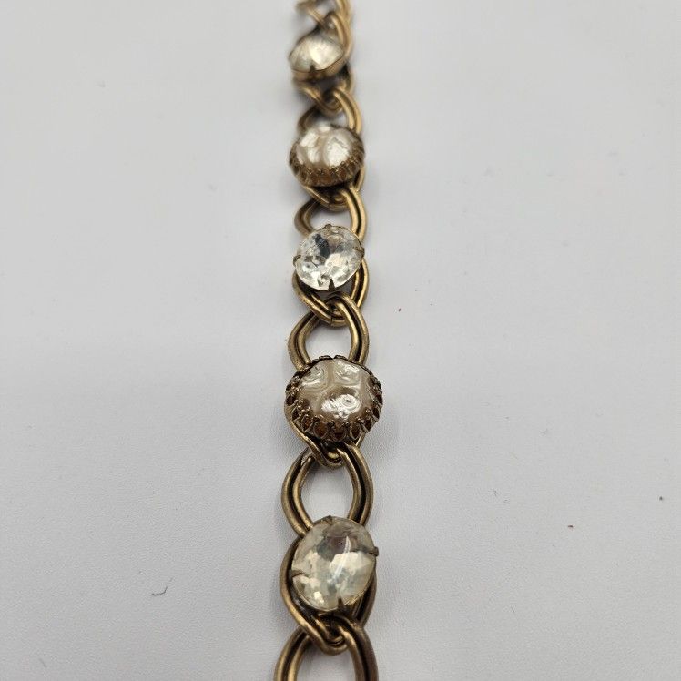 Vintage Gold Tone Double Chain Link pearl and Rhinestone braclet