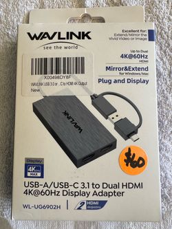 WavLink Dual 4k@60Hz Mirror & Extend Plug and Display