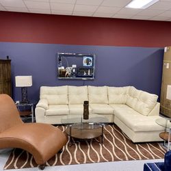 Cristal Royale Custom Made Cream Leather Sectional Sofa