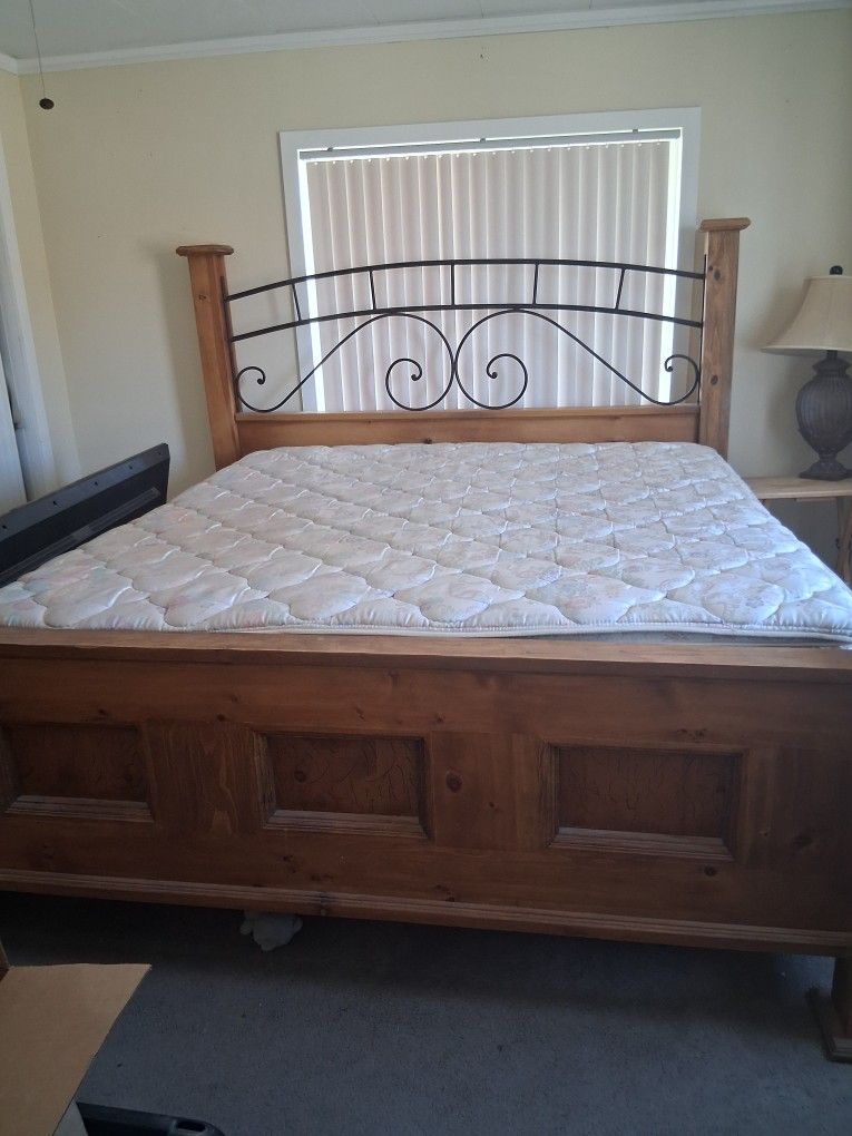 Wood ,wooden ,solid wood,cal king bed frame with iron ,king size mattress and box spring, from furniture ranch ,custom
