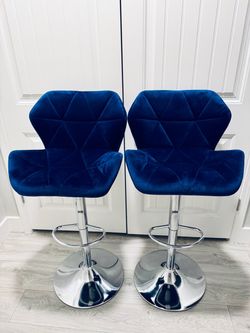 Blue Swivel Upholstered Counter Stool Set (2)