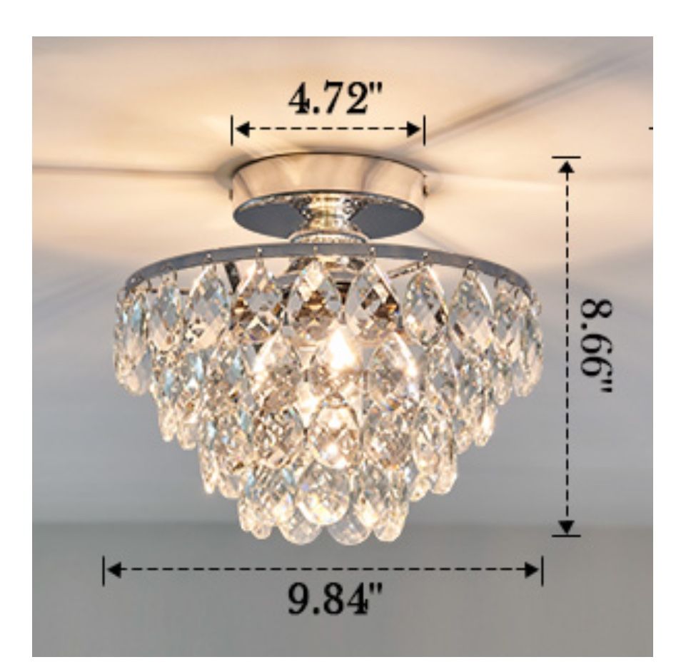 YYJLX Modern E26 Small Crystal Chandelier Semi Flush Mount Ceiling Light Fixture Silver Ceiling Lamp for Hallway Bedroom Bathroom Closet Bedroom Foyer