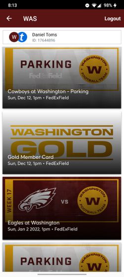 4 Club Level Tickets Dallas Cowboys Vs Washington With 2 Parking Passes