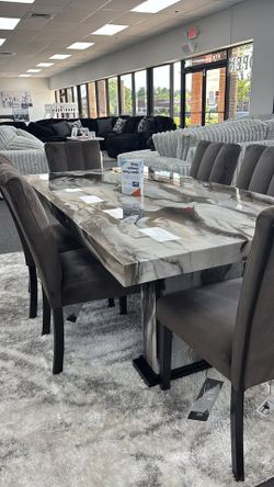Contemporary, Marble look dining set to create and elevated feel
