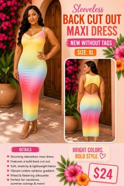ChicMe Rainbow Ombre Cutout Midi/Maxi Dress – Size XL – New Without Tags