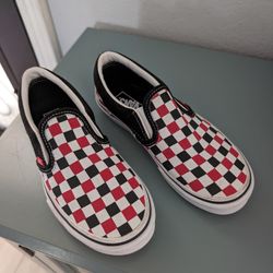 Vans Slip Ons Kids Size 2 Blk Red White Used 1x