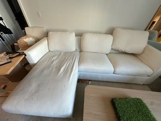 White Fabric Sectional Sofa with Chaise
