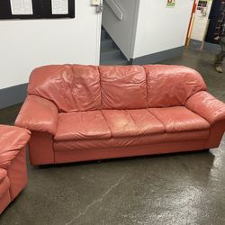 Pink Faux Leather Couch