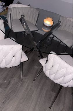Round Glass Dining Table with 4 Chairs