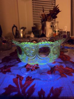 Uranium Glass Pressed Glass Bowl