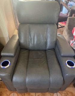 Grey Leather Electric Recliner