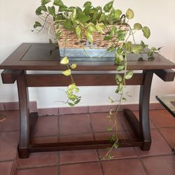 Solid Wood & Glass Desk / Console Table with Keyboard Tray – Excellent Condition