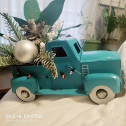 Blue Holiday Truck Decor