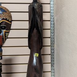 Vintage Hand Carved Wooden Praying Figure Sculpture Tall Asian Style Decor Art
