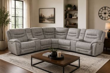 7pc Dual Power Reclining Sectional w/2 consoles