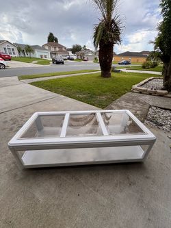 White Glass Top Coffee Table with Lower Shelf