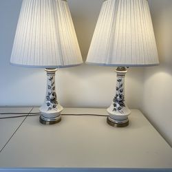 Two Vintage Painted Glass Table Lamps