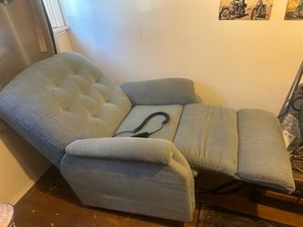 Reclining lift chair, blue upholstery