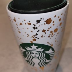 Starbucks 2019 Holiday Confetti Ceramic White and Gold 12 Oz. Beverage Tumbler 