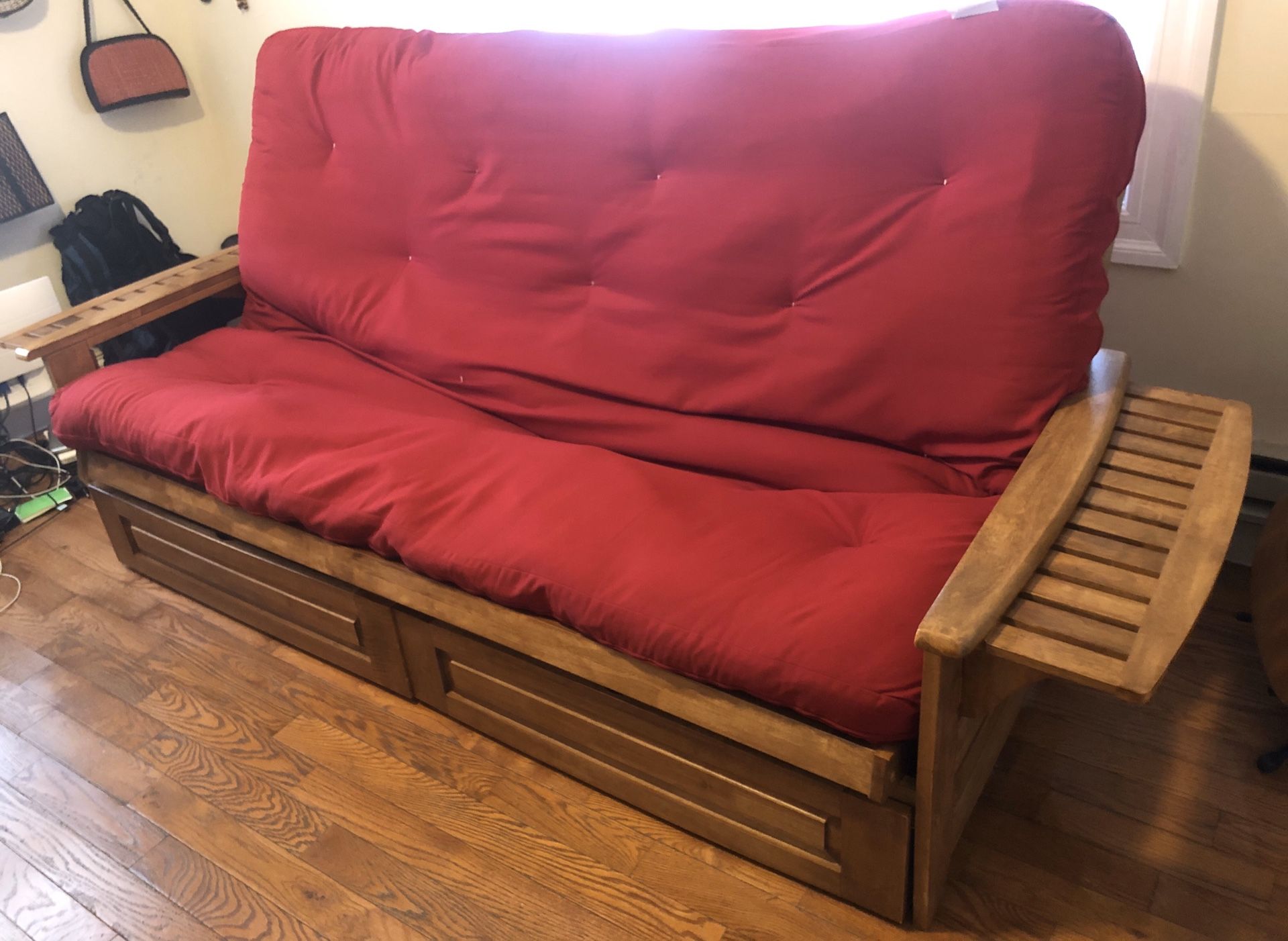 Wooden futon sofa bed with Storage drawers.