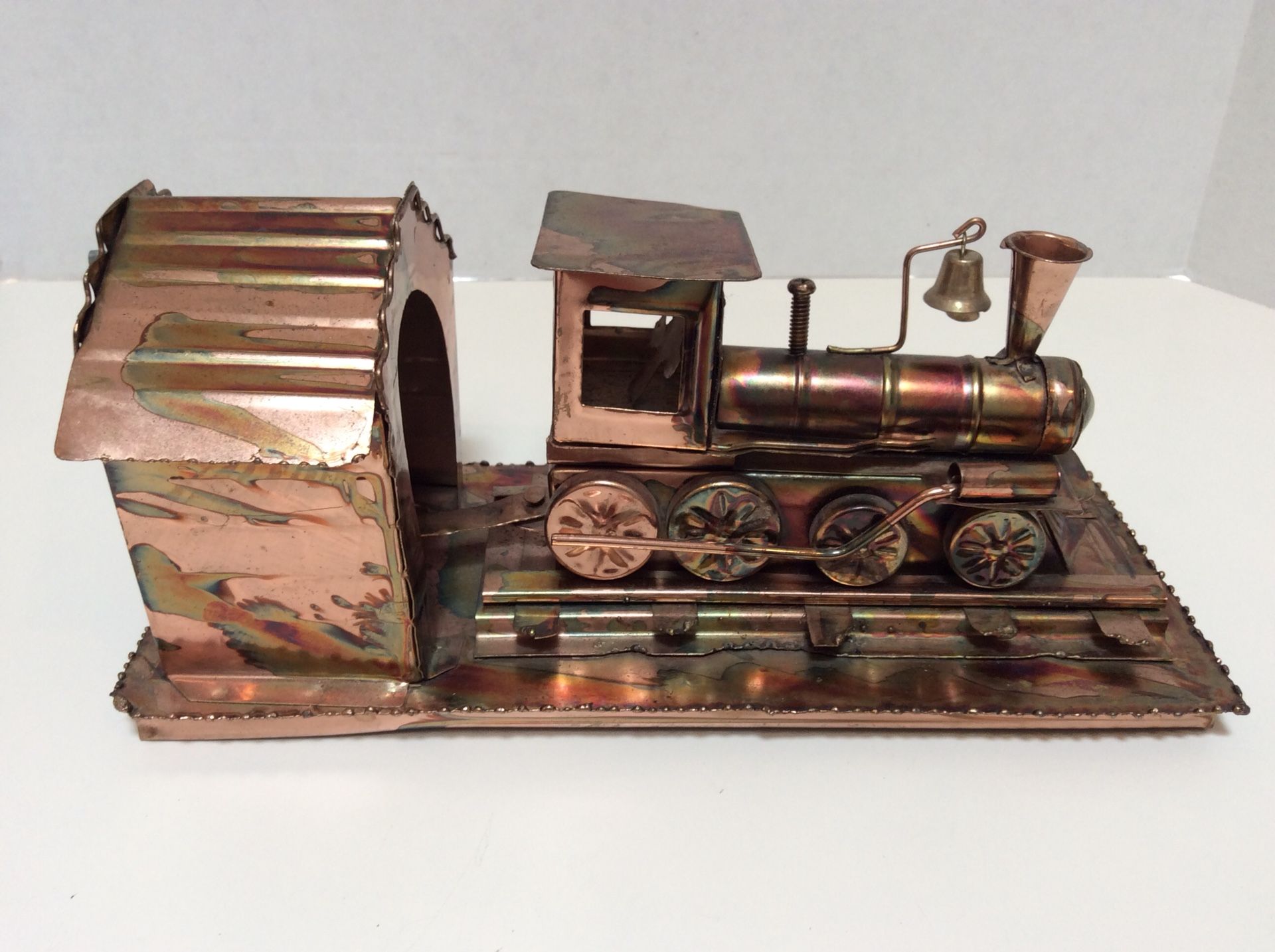 Vintage Chinese Craftsmen Copper Colored Tin Moving Train Music Box Plays Chattanooga ChooChoo