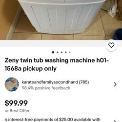Zeny Twin Tub Washer & Spin Cycle Dryer #H01-1568A (Excellent Condition/$60)