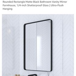 Black Metal Farmhouse Framed Bathroom Vanity Mirror, 22 x 30  Round Rectangle Matte Black 3 Ava NEW