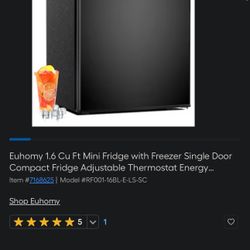 Euhomy 1.6 Cu Ft Mini Fridge with Freezer Single Door Compact Fridge Adjustable Thermostat Energy